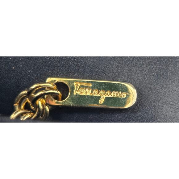 Vintage Salvatore Ferragamo Navy Blue Leather Shoulder Bag Snakeskin Accent - Picture 7 of 8